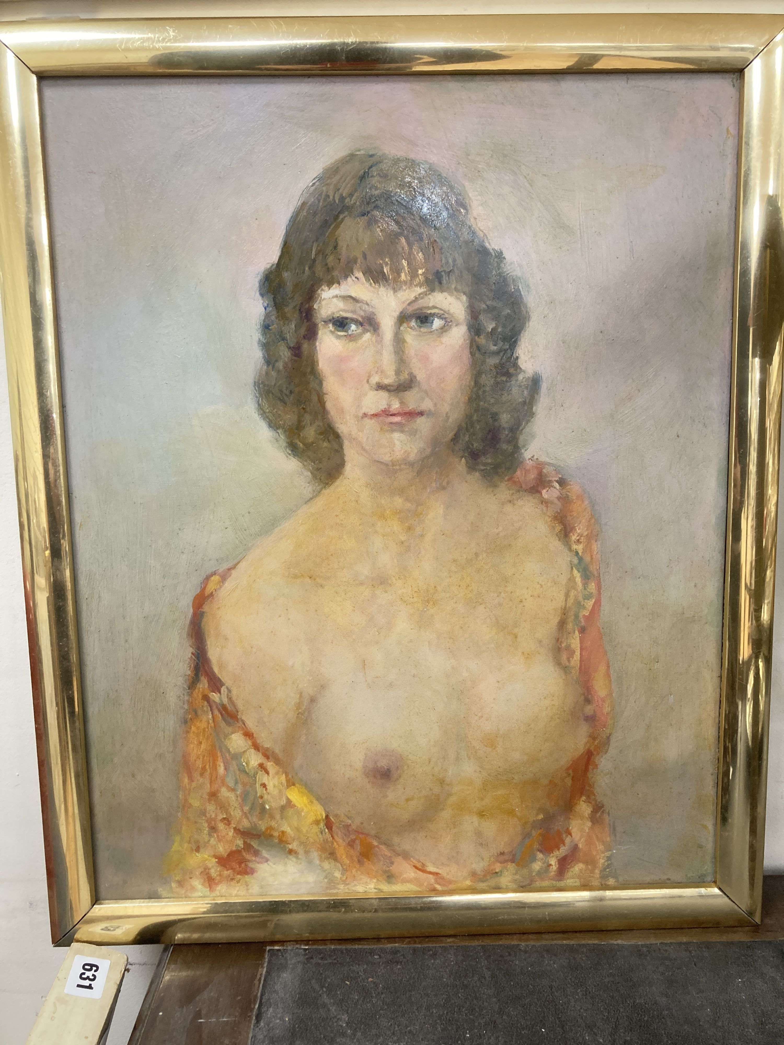 Frank Owen Dobson RA (1888-1963), oil on board, Nude portrait, 50 x 40cm, Dobson ex studio lot